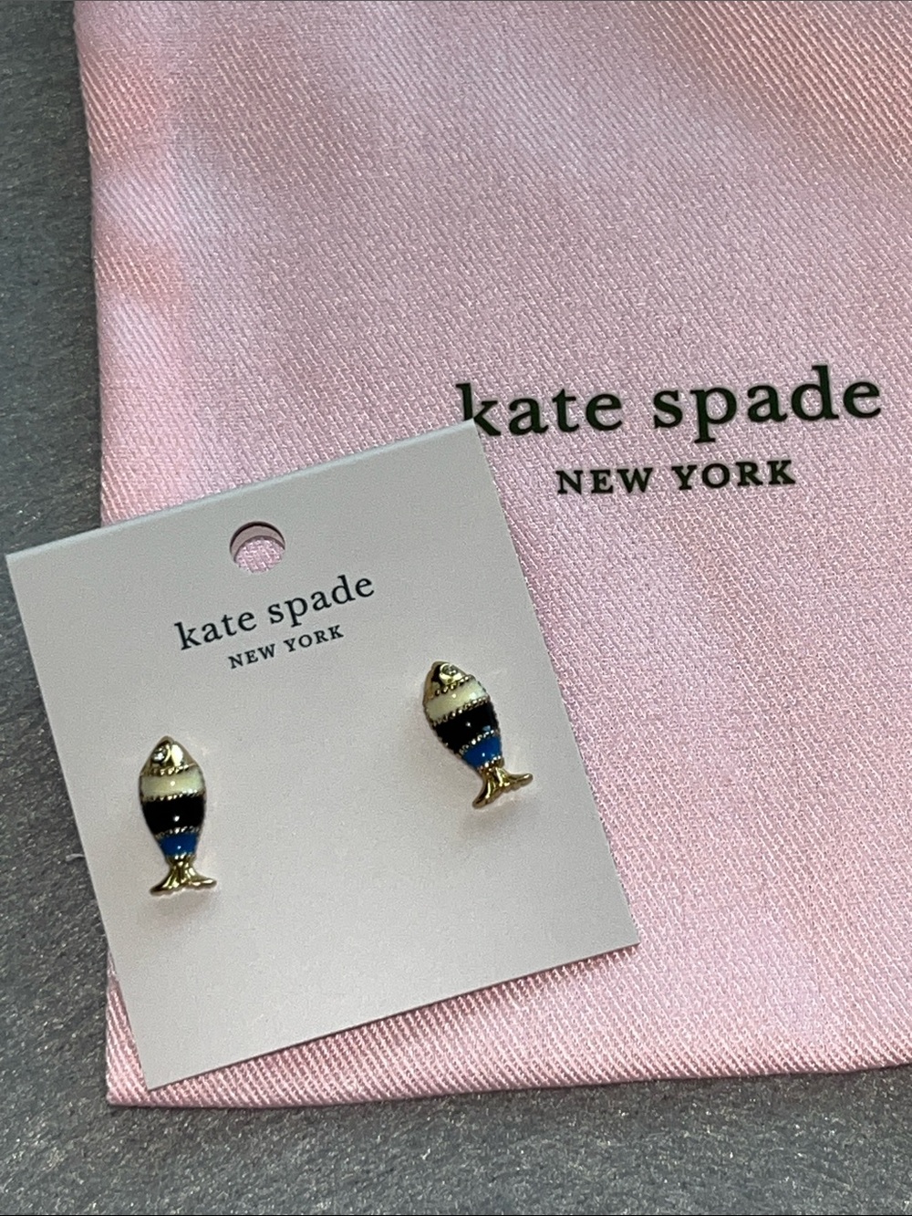 kate spade Gold-Tone Navy & White Striped Fish Stud Earrings